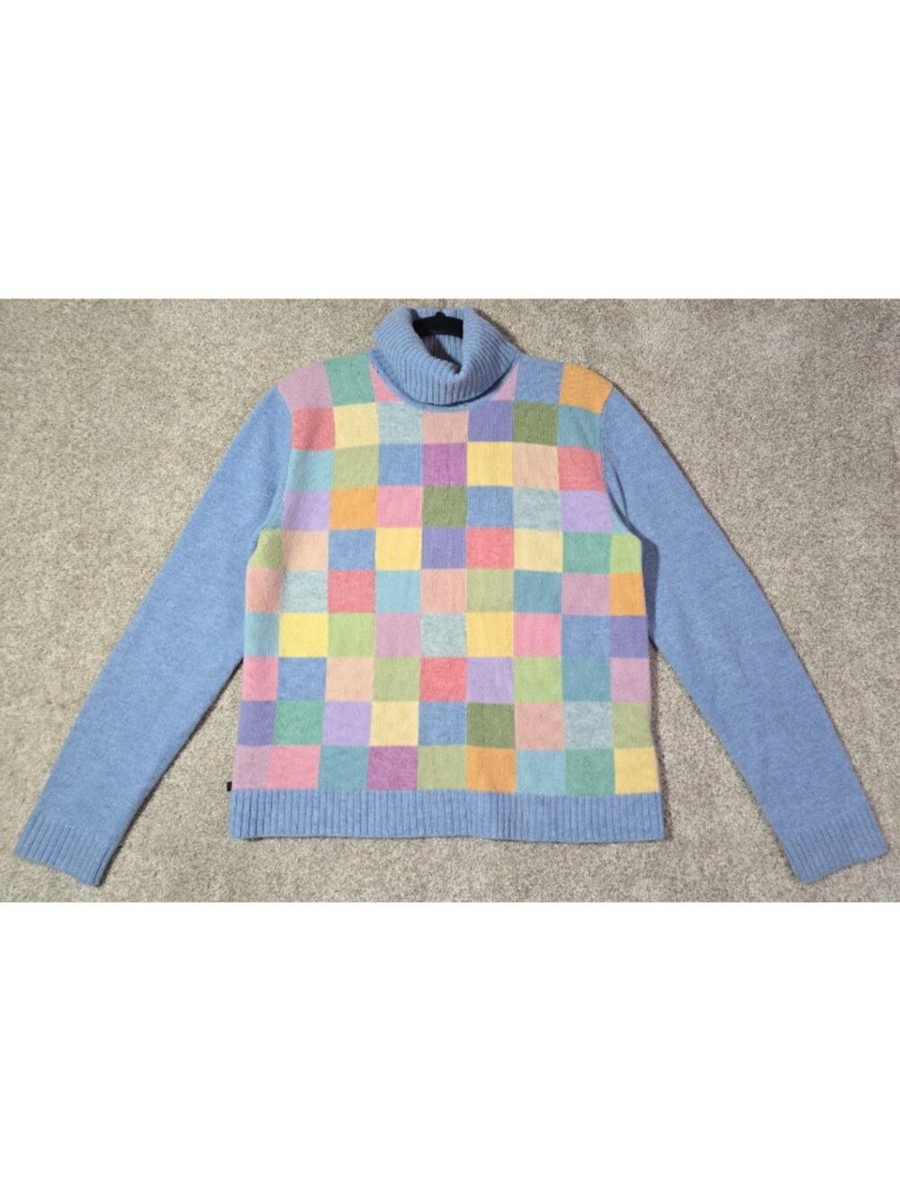 Ralph Ralph Lauren Vtg Lambswool Pastel Patchwork Turtleneck Sweater Women's L